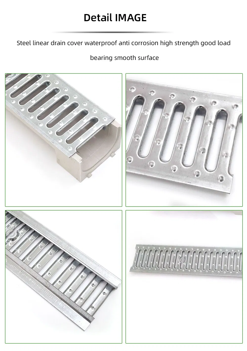 Trench Drain System Stainless Steel Grae Resin U Tunnel for Garden, Driveway, Yard
