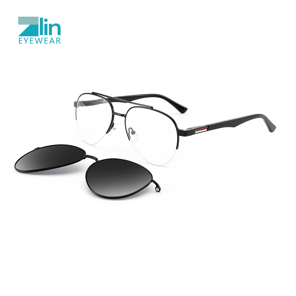 Zlin High Quality Men Metal Clip on Eyeglasses Optical Frames Magnetic Glasses