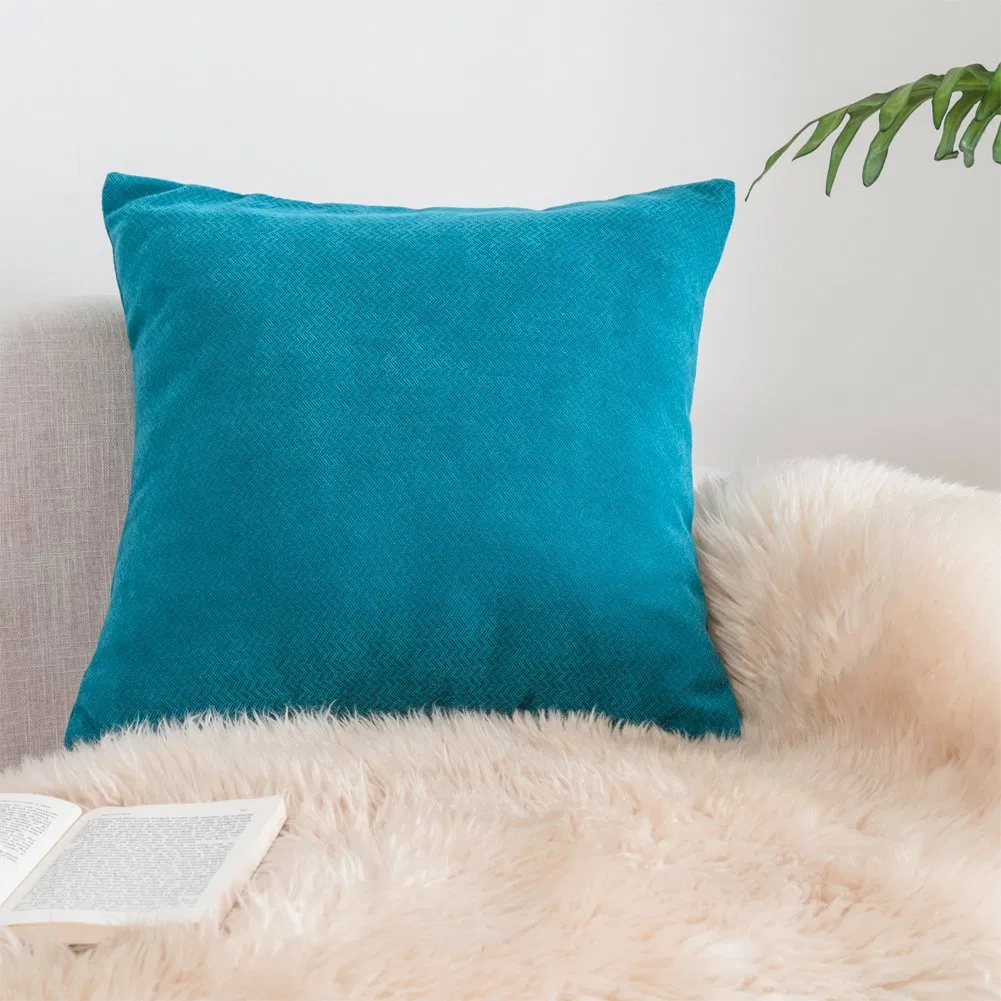 Couch Throw Pillow Covers 18 X 18 Inch Soft Teal Chenille Pillow Covers for Sofa Living Room Solid Dyed Pillow Cases