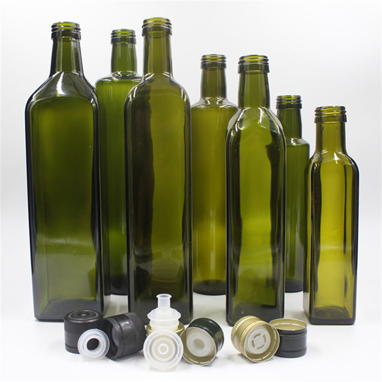 250ml 500ml 750ml Empty Square Round Dark Green Clear Marasca Cooking Olive Oil Glass Bottle