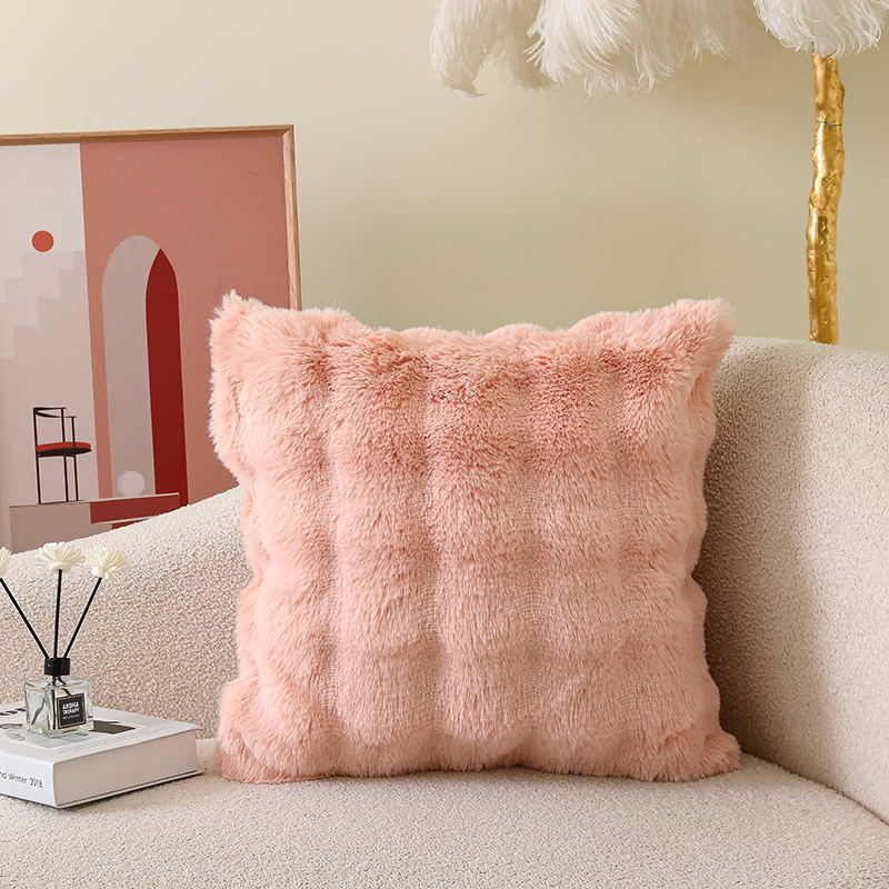 Solid Color Fur Velvet Sofa Pillow Short Plush Waist Cushion Decorative Flapping Rabbit Fur Cushion Cover