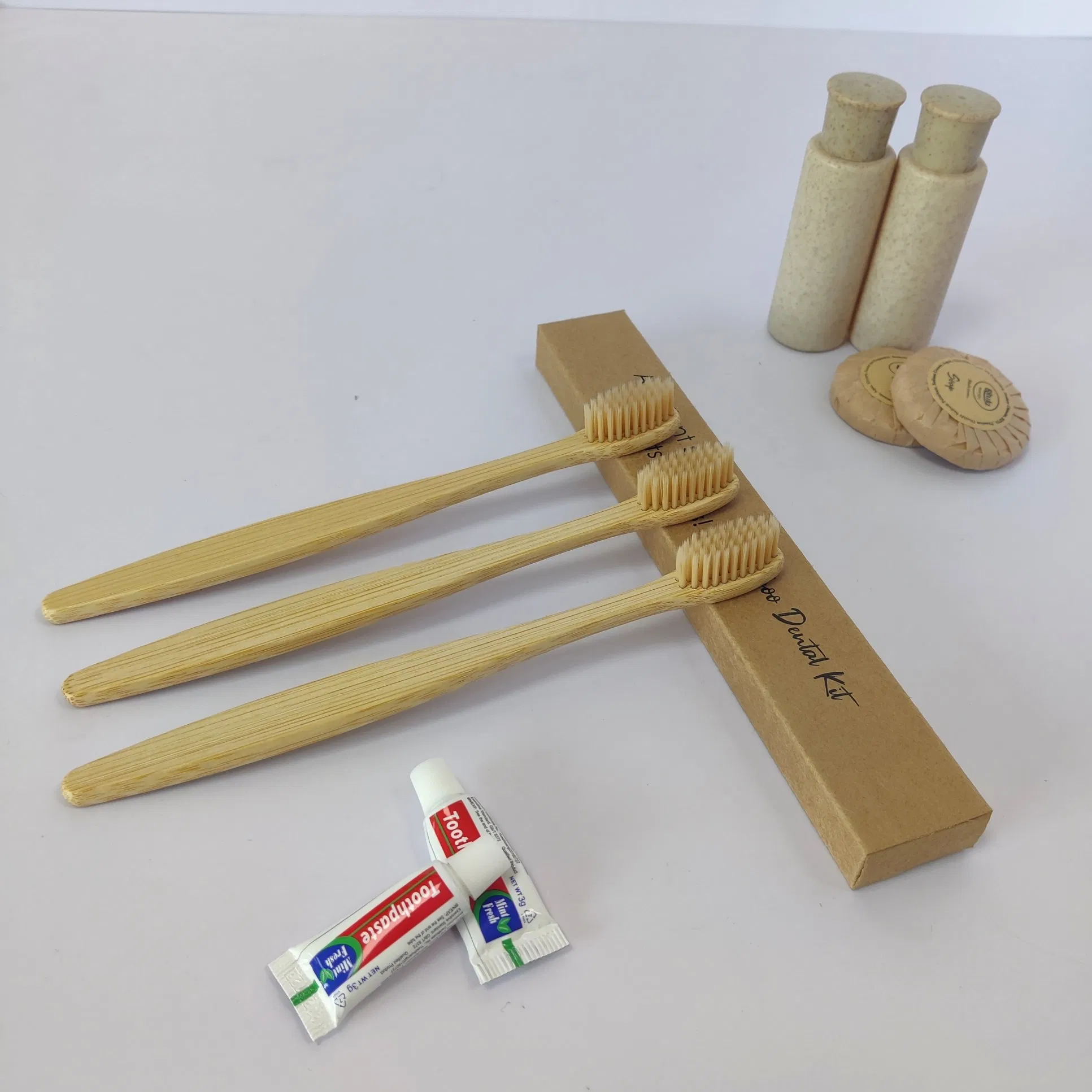 Disposable Hotel Amenities Dental Kit Hotel Toothbrush with Toothpaste in Kraft Box Packing