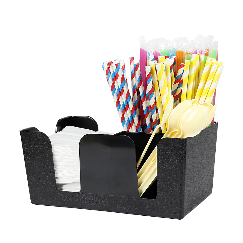 Multifunctional Canteen Cutlery Organizer Box Plastic Napkin Straw Holder Restaurant Bar Caddy