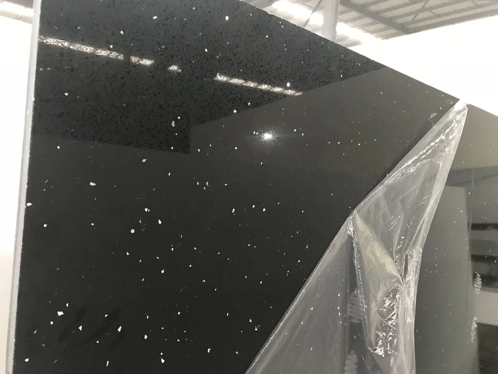 Sparkling Black/Crystal Black/Black Galaxy Quartz Stone Slab