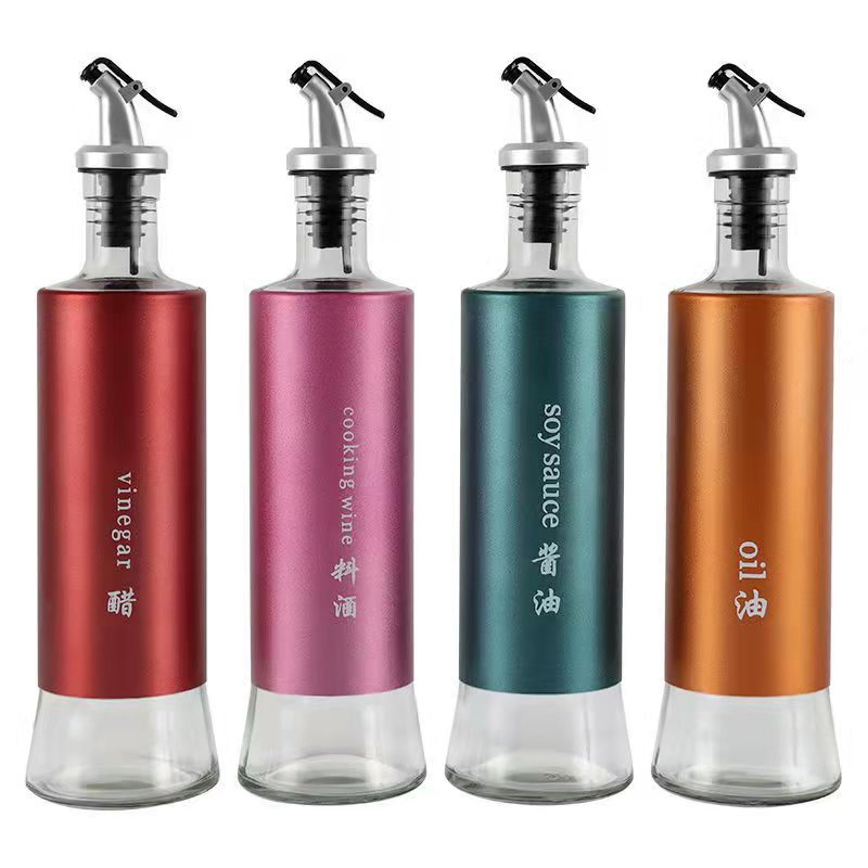 Colored Glass Oil Bottle Kitchen Leak Proof Oil Nozzle Pot