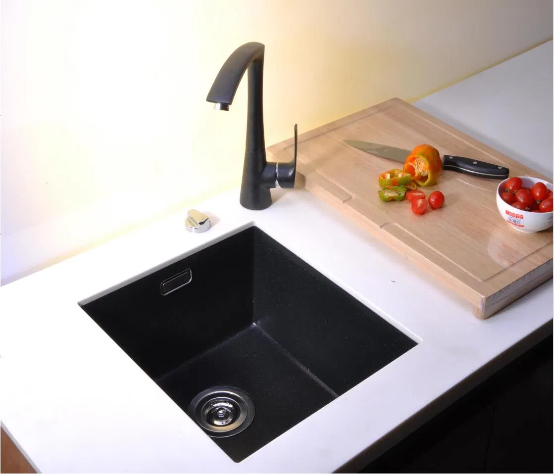 Ortonbath Matte Black Rectangular Topmount Quartz Granite Kitchen Sink