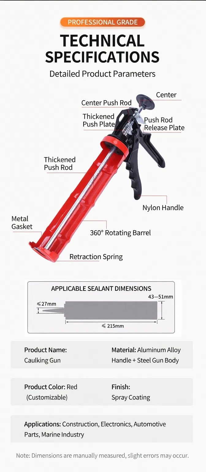 Universal 9 Inch Rotating Frame Manual Silicone Sealant Caulking Gun
