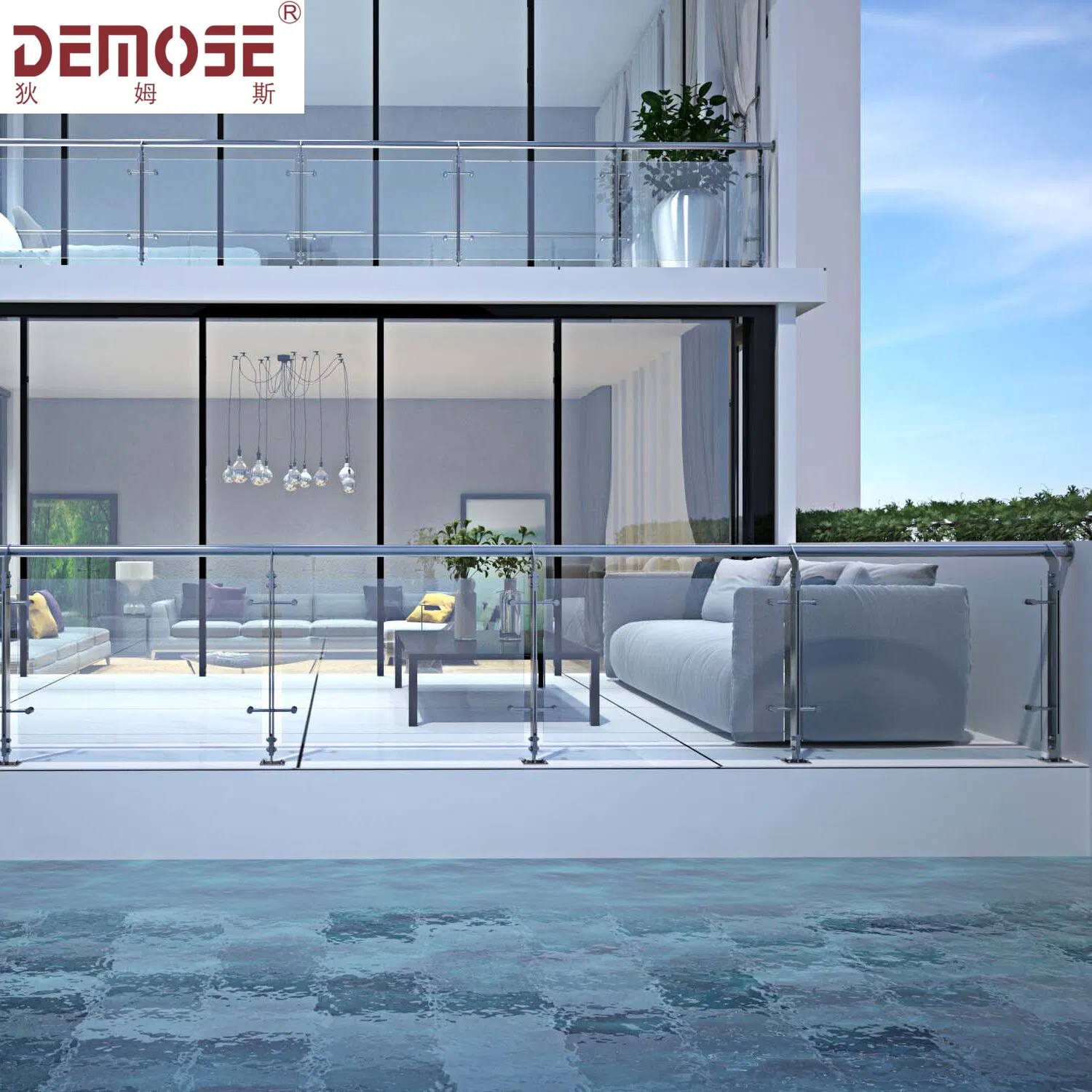 Modern Stainless Steel Glass Balcony Railing for Outdoor Terrace Safety (DMS-B21218)