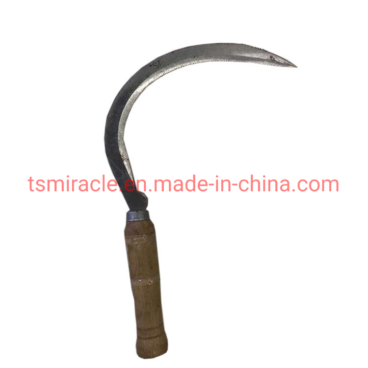 High Quality Carbon Steel Cutting Garden Farming Tool Grass Tooth Sickle with Wooden Handle 	 Purning Sickle for Sultan