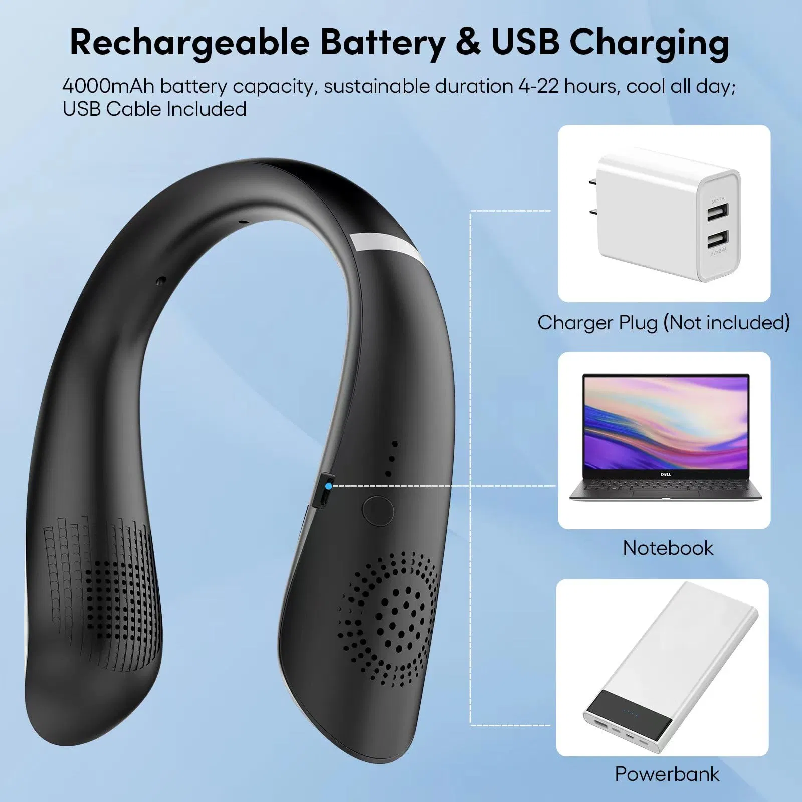 Портативный USB вентилятор для шеи с охлаждением