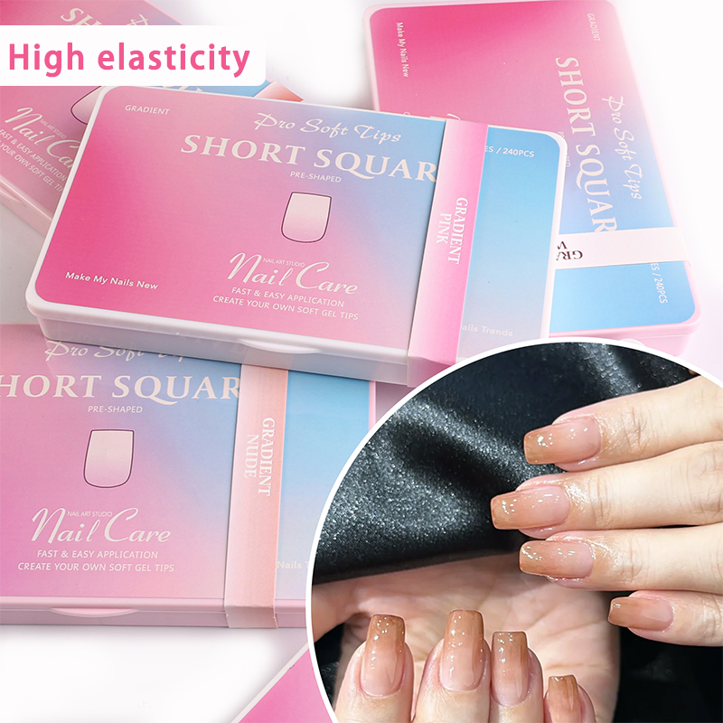 OEM/ODM Acrylic Nail Acrylic Gradient Brown Short Square False Nails for Nail Art