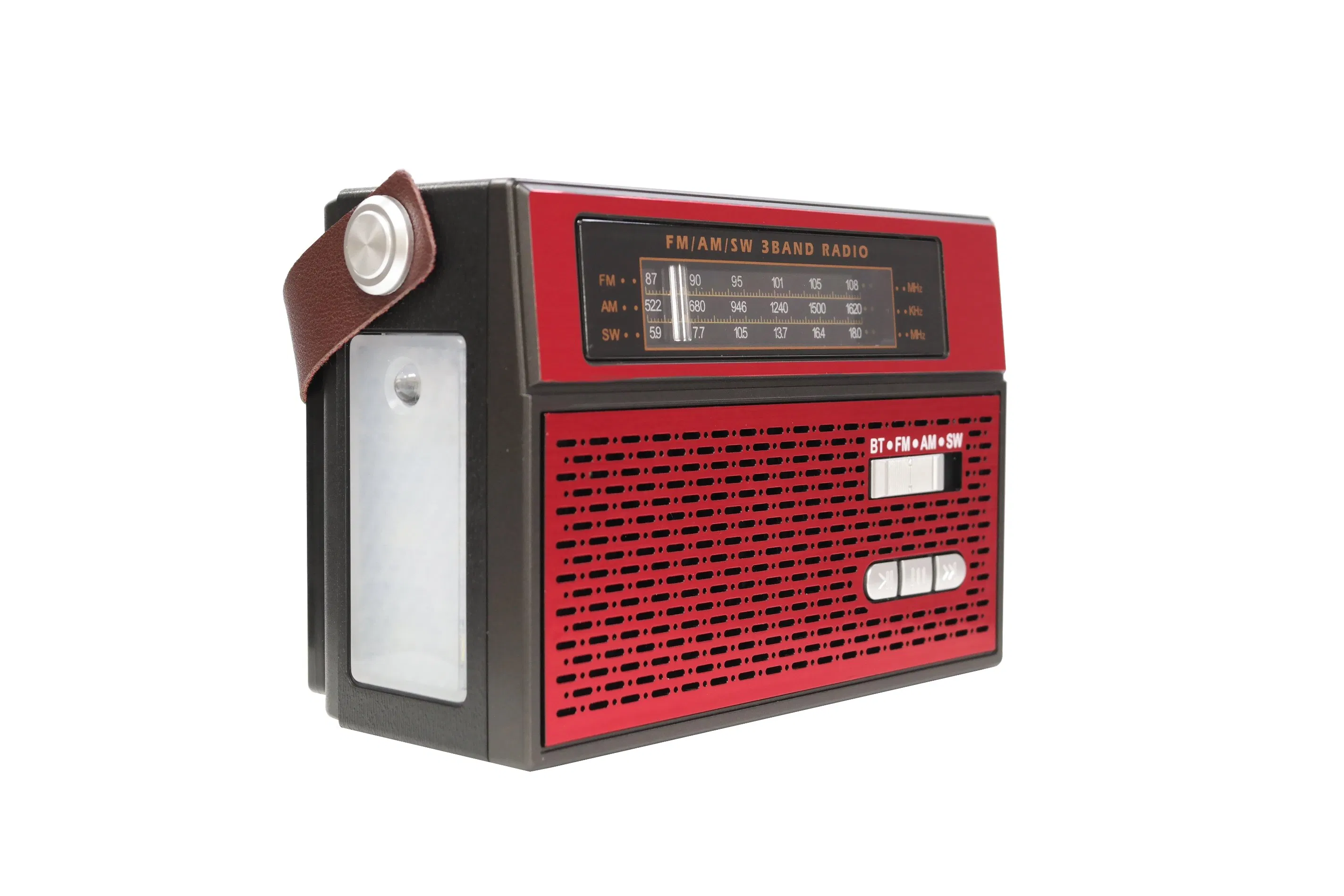Portable Radio Mini Am FM Portable 3-Band Am FM Sw Radio, LED Flashlight, TF Card and MP3 Player, Rechargeable Speakers Bluetooth Retro Design Meier M-563bt-S