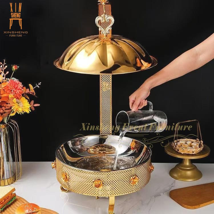Hotel Furniture Round Stainless Steel Gold Food Warmer Chafing Dish Buffet Buffet Alcohol Stove Chaffing Dish for Restaurant