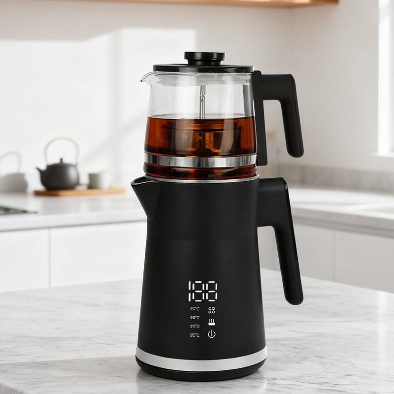 Turkish Double Tea Pot Kettle Set LED Display Constant Temperature Boiling Thermal Hot Water Digital Screen Electric Kettle