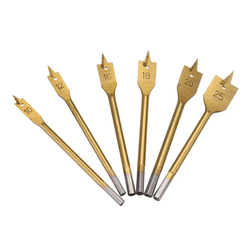 Titanium Coated 6 Pieces Flat Wood Spade Bit