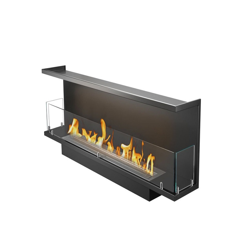 60 Inch C Shape Intelligent Ethanol Fire Indoor Outdoor Double Glass Smart Frame Firebox Bio Ethanol Electric Fireplace