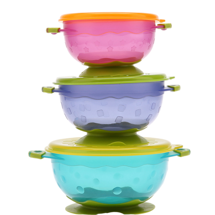 3 Pieces Colorful Plastic Dinnerware Bowls Snack Dinner Set Baby Feeding Suction Bowl