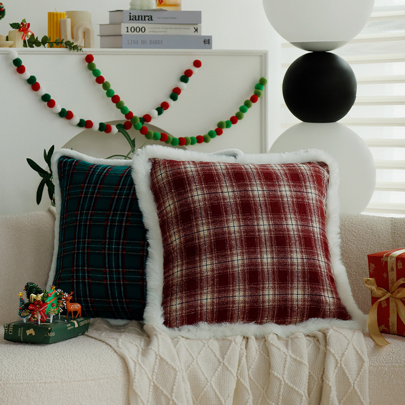 Dairui Festive Flannel Christmas Pillow Cases Soft Plaid Couch Cushions Xmas Decor Cozy Living Room Throw Pillows Bulk Order