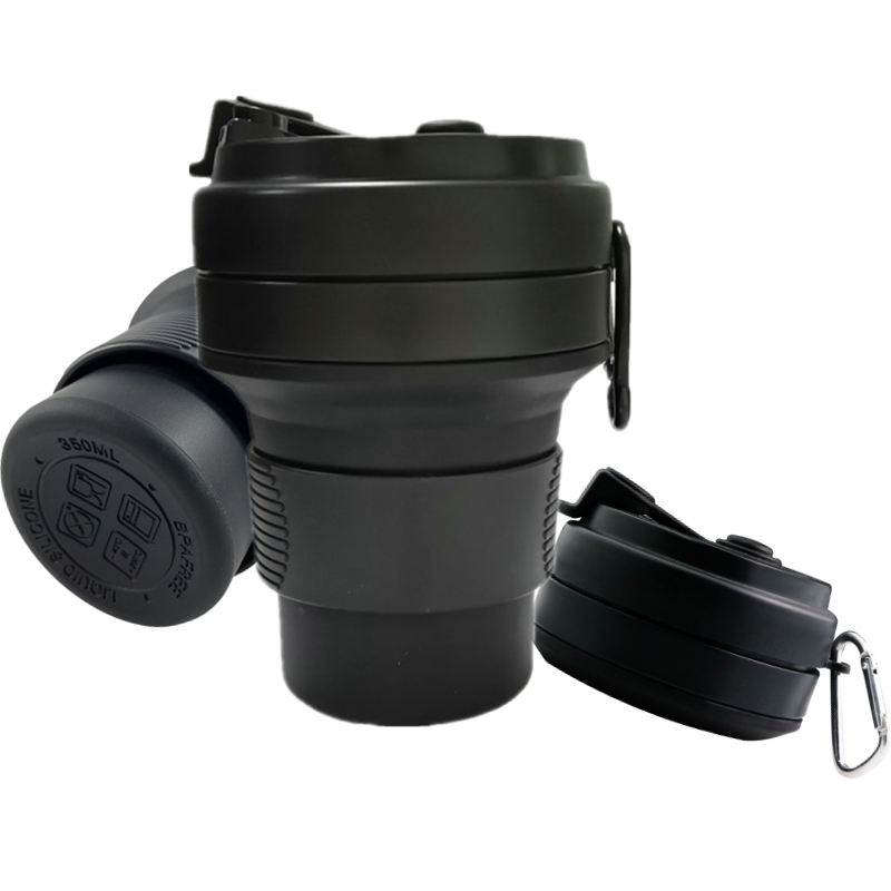 Custom Portable 12oz 16oz 350ml 450ml 500ml 550ml Outdoor Travel Reusable Silicone Folding Collapsible Coffee Mug Silicon Foldable Drinking Water Cups with Lids