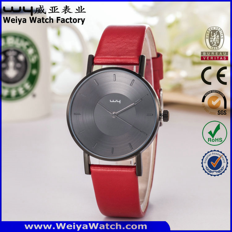 ODM Fashion Casual Leather Strap Quartz Ladies Wrist Watch (Wy-105H)