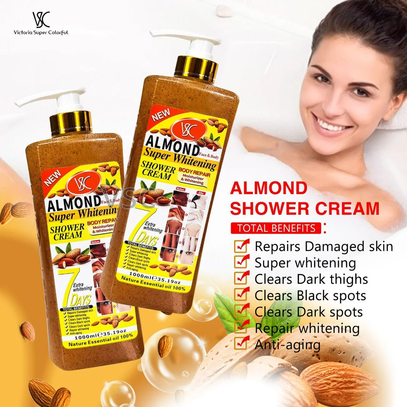 Shower Gel Turmeric Almond Vitamin C Exfoliating Deep Cleansing Natural Fragrance Full Body Wash Bath Gel