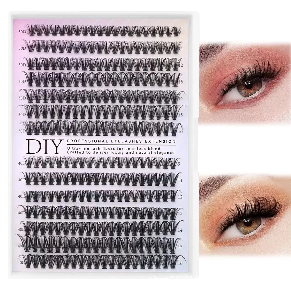 Custom Logo 30d 40d 50d 60d 80d 100d Soft Cluster Lashes Individual Eyelash Extension Set Eyelash with Glue Waterproof Kit