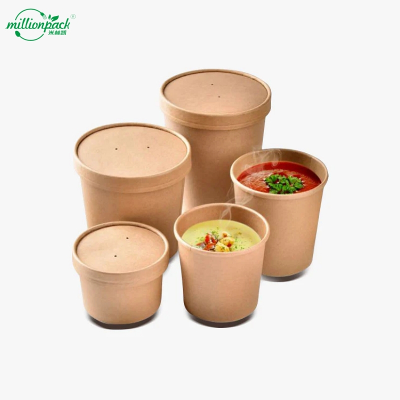 Biodegradable Kraft Paper Bowl Paper Soup Cup for Eco-Friendly Takeaway Service