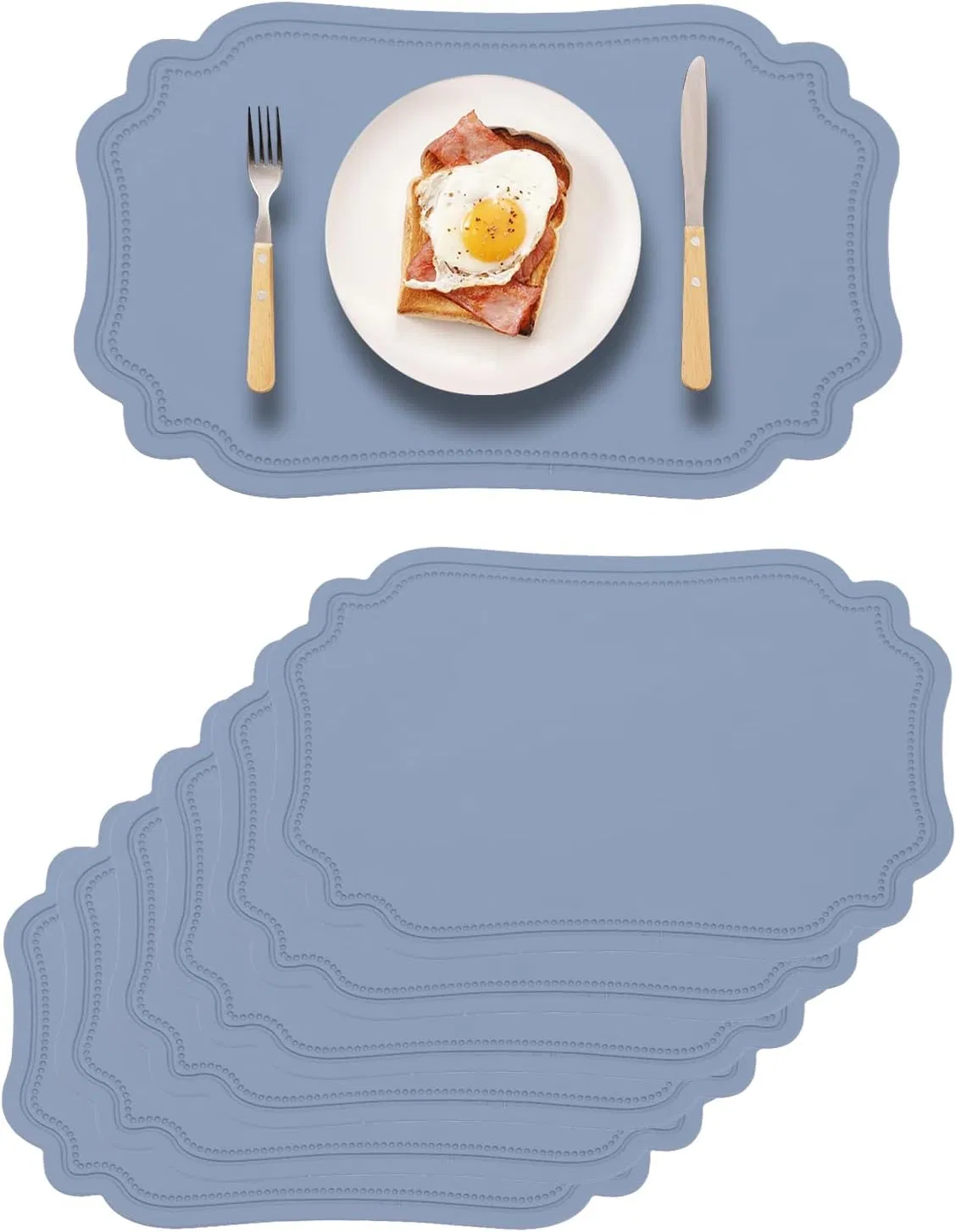 Xinyun Leather Placemats Set of 6 for Dining Table Blue Faux Leather Placemat Wipeable Heat Resistant Non Slip Waterproof Place Mats Anti Oil Eco-Friendly Decor