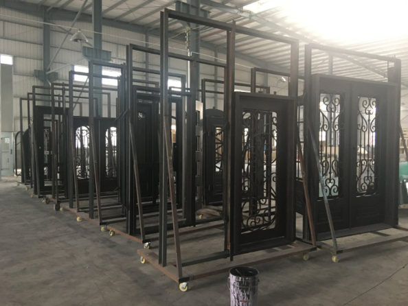 Grand Hall Wrought Iron Entry Door with Transom and Side Window