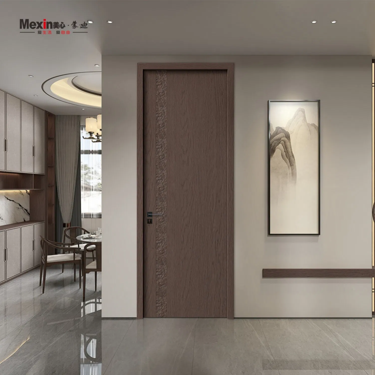 Mexin Wholesale Interior PVC WPC Fire Rated Wood Wooden Exterior Entry Door Black Entrance Security Door Price Modern Minimalist for Modern House Bedroom
