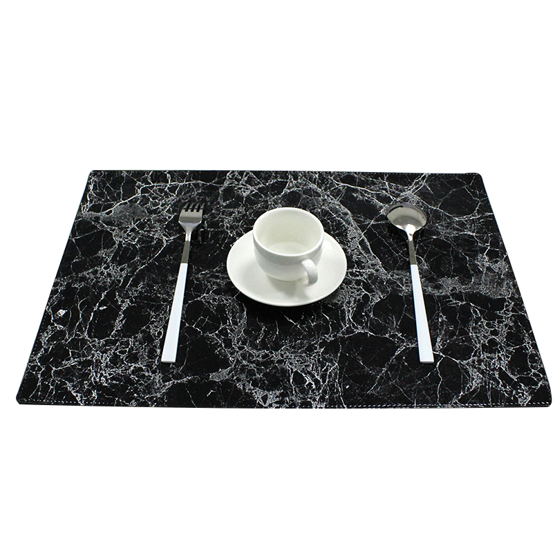 Premium Quality Large Black Marble Dining Table Mat Fadeless Printed Speed PU Placemat/Deskpad Custom Plate Mat Stock Available