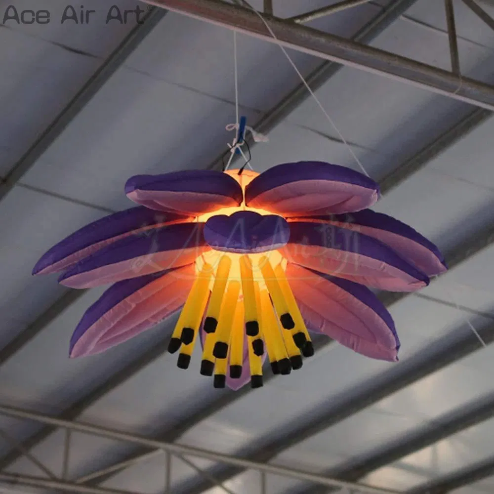 2m Diameter Inflatable Beautiful Party Flowers Pop up Air Hanging Flower Balloon with LED Lights for Wedding Decoration or Stage Display