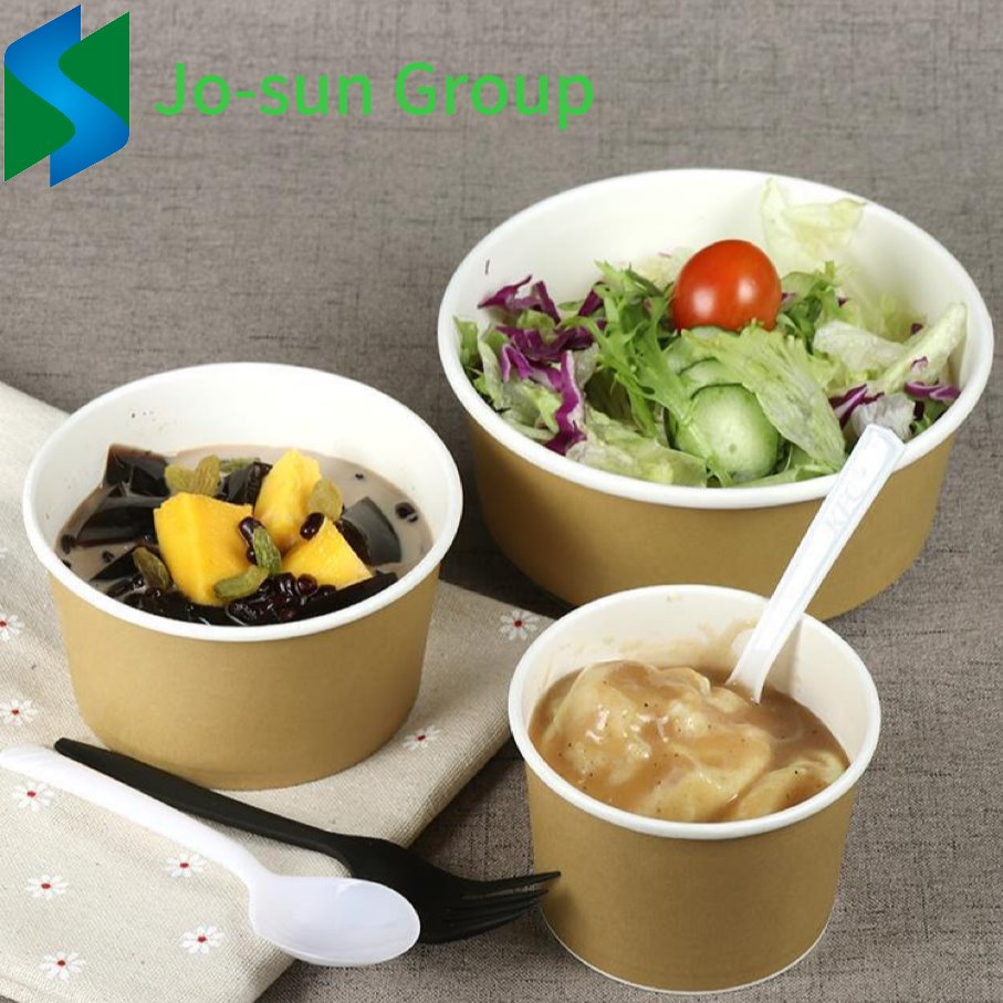 Wholesale Disposable Square Round Paper Cup Heatable Kraft Waterproof Custom Print Logo Paper Salad Bowl
