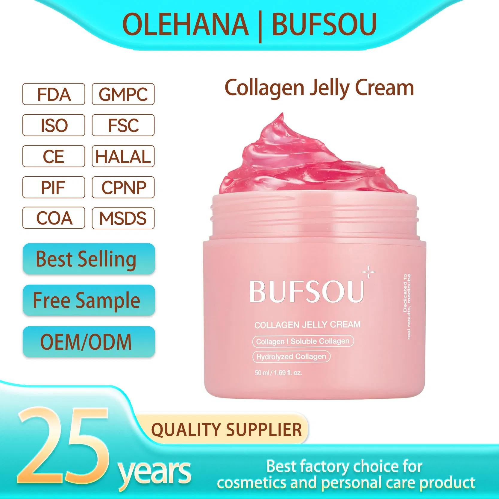 OEM Private Label Reduce Wrinkles Facecare Deep Hydrating Nourishing Firming Korean Skincare Collagen Jelly Cream