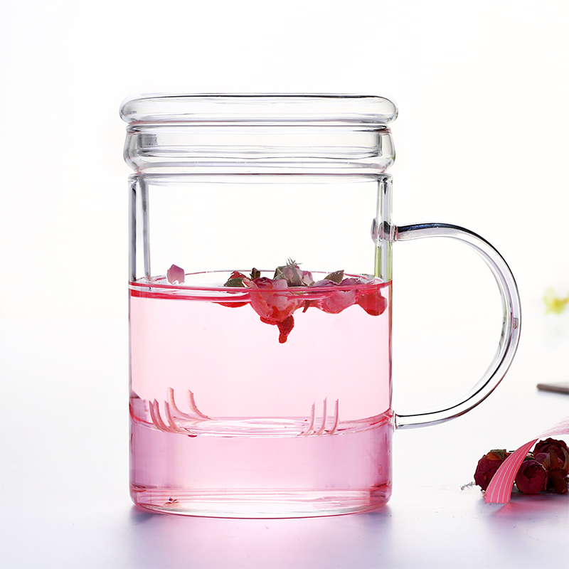 Handmade Borosilicate Glass Cup with Tea Infuser Glass Tea Mug with Strainer