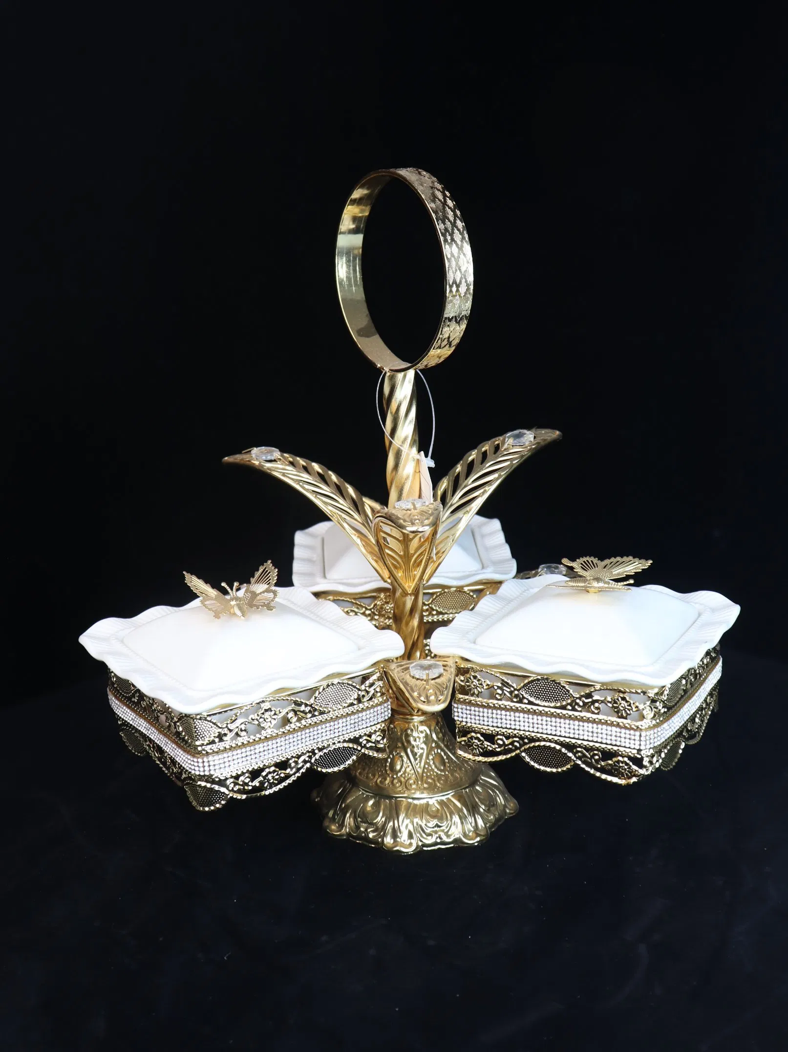 New High-End Gold-Plated Iron Strip with 3 Square Ceramic Bowls