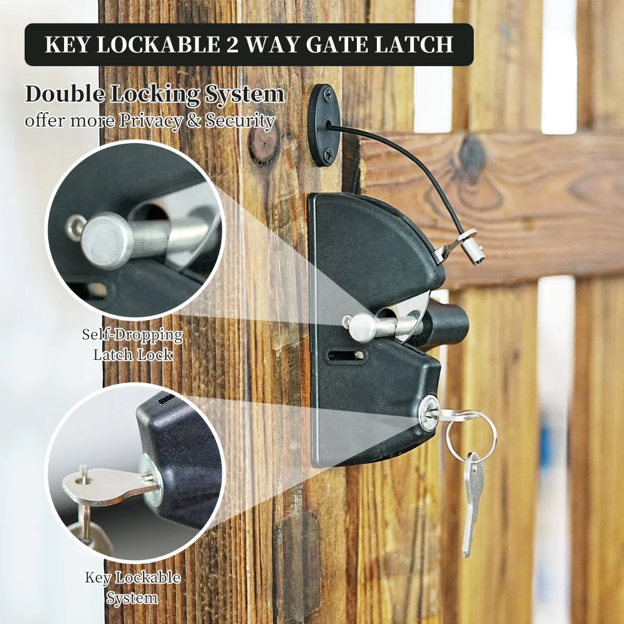 Nylon Gravity Gate Fence Lock Key Lockable Automatic Keyed