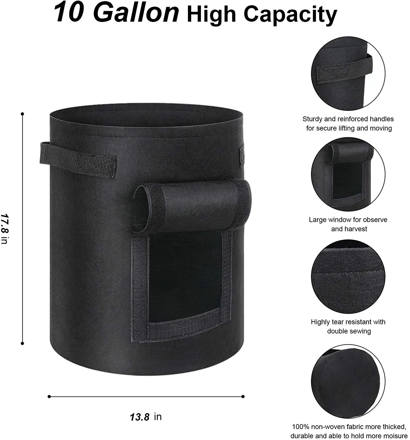 Durable 10 Gallon Felt Plant Grow Bags with Easy Handle