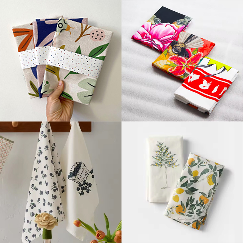 Custom Printed Non-Shedding Tea Towel with Hanging Ring Towel
