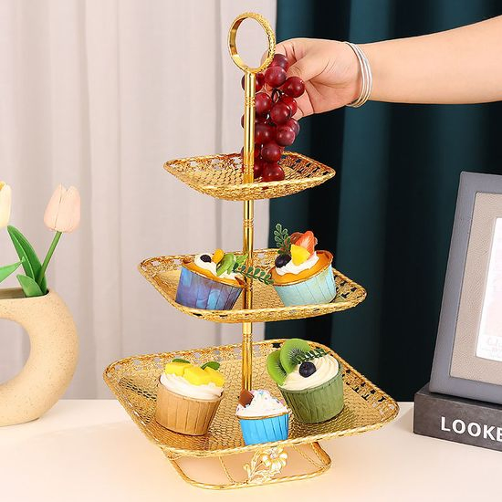 Gold Plated Iron Cake Rack Dim Sum Fruit Display Tray Household Living Room \for Weddding Candy Stand