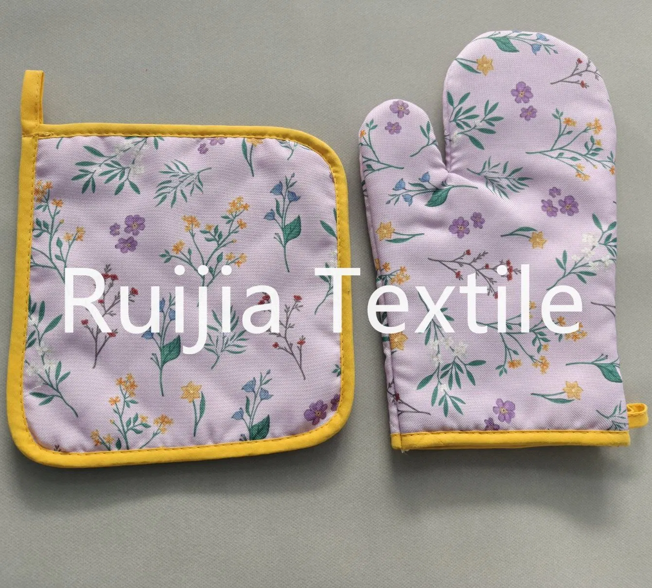 Floral Printing Heat Resistant Kitchen Polyester Oven Mitts Potholers Set China Factory