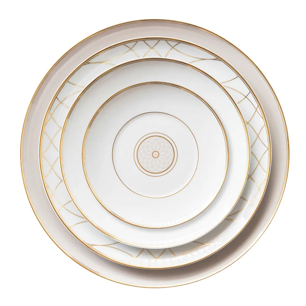 Wholesale Gold Rim Black Marble Ceramic Plate Set for Wedding Rental