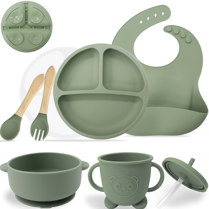 100% Food Grade BPA Free Microwave Safe Silicone Baby Tableware Double-Ear Suction Plate
