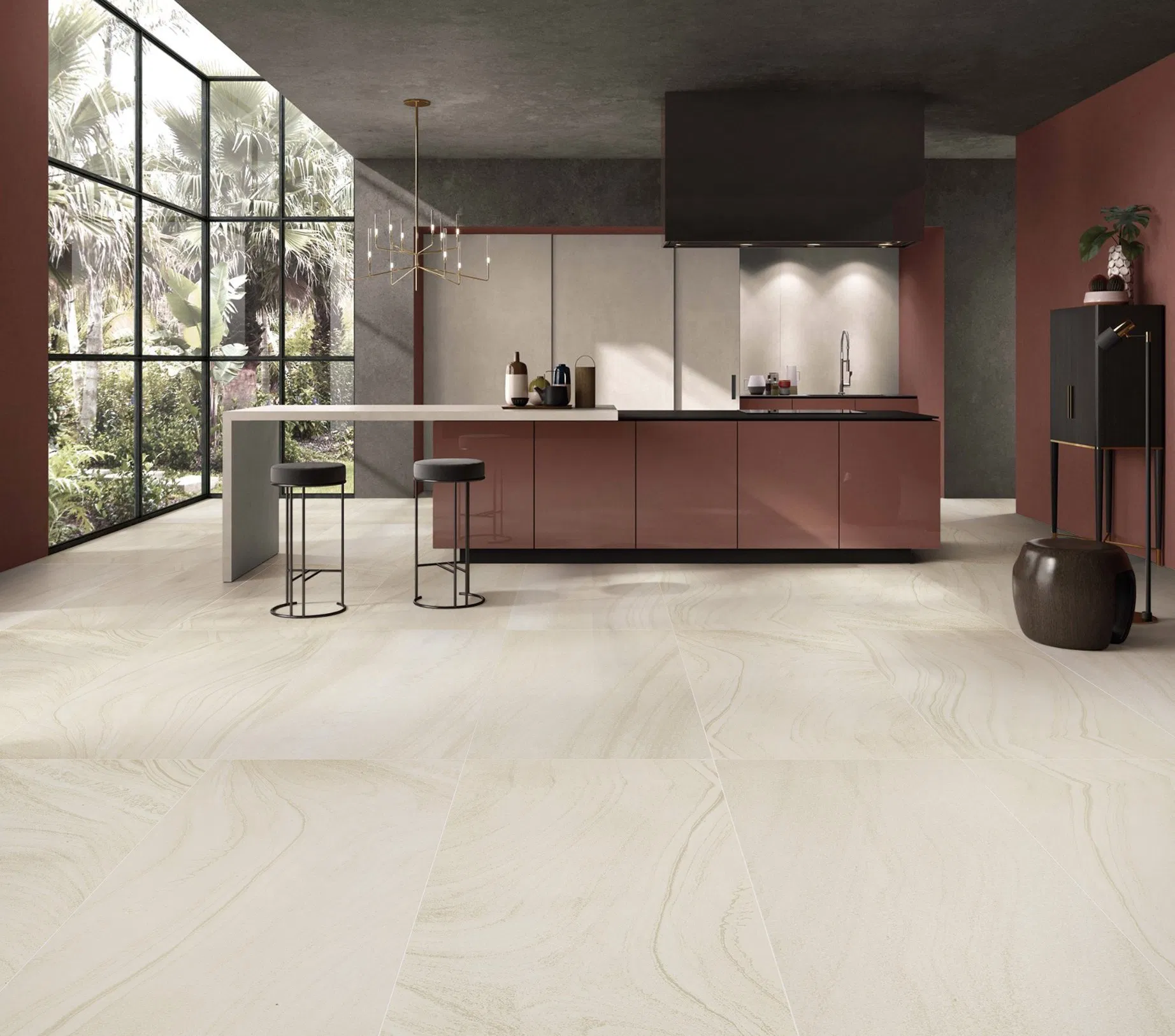 Light Beige Travertine Look Anti Slip Full Body Ceramic Tiles Natural Matt Porcelain Tiles Floor