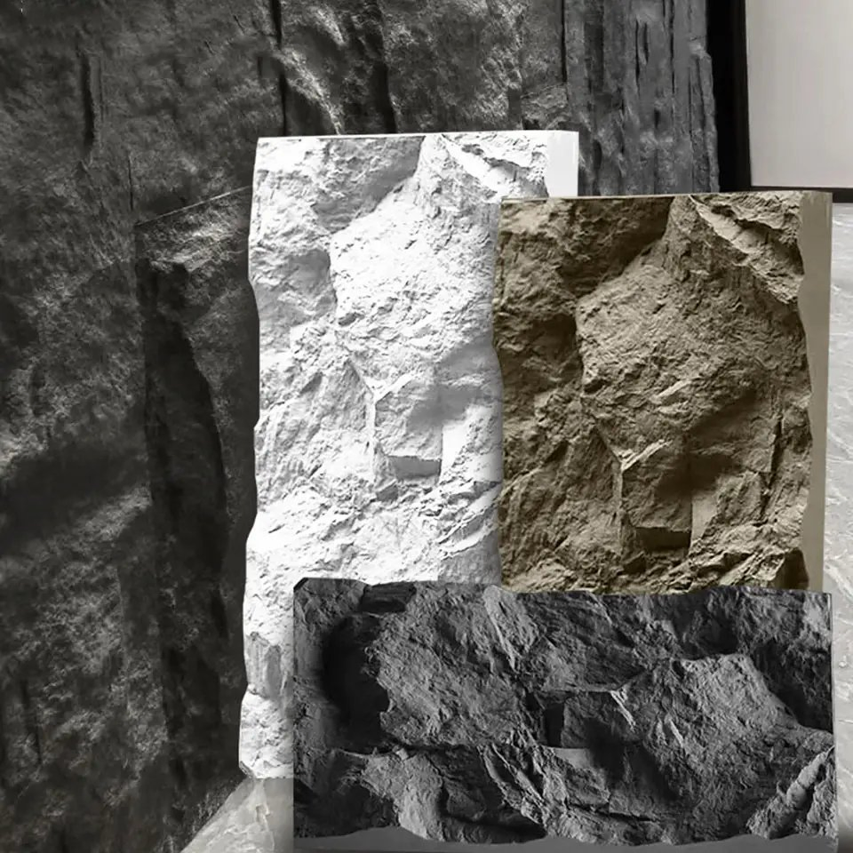 PU Artificial 3D Stone Foam Panels for Interior Exterior Wall Cladding Waterproof Plastic Stone Wall Moulding Sheets for Hotels