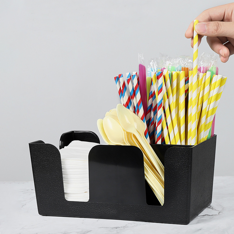 Multifunctional Canteen Cutlery Organizer Box Plastic Napkin Straw Holder Restaurant Bar Caddy