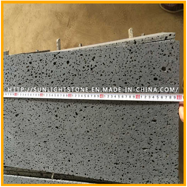 Honed Dark Grey/Black Basalt with Holes for Flooring Tiles, Basalt Tiles