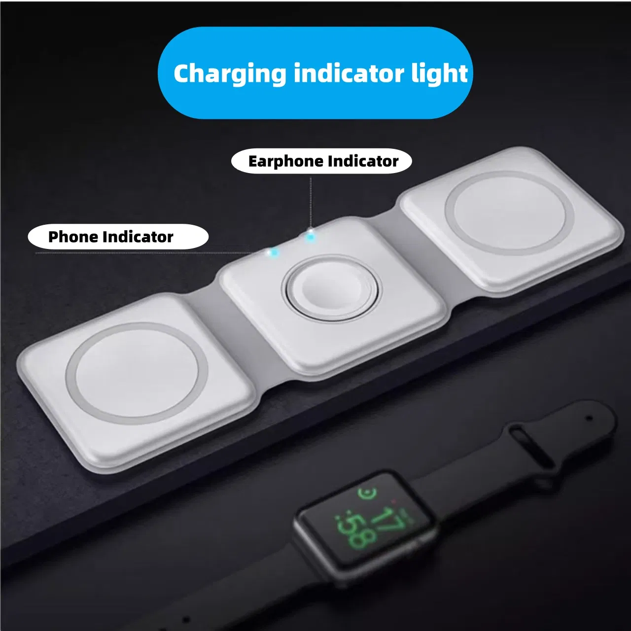 Складная беспроводная зарядка 3-в-1 для телефона, часов и наушников