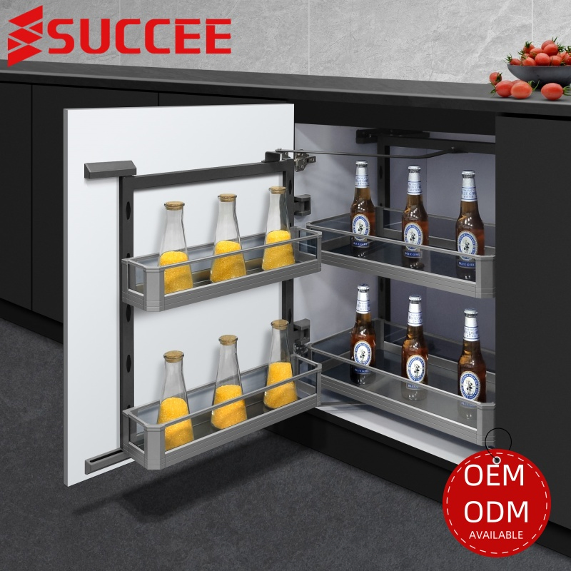 Glass and Alunium Pull out Pantry Basket Unit Cabinet Storage