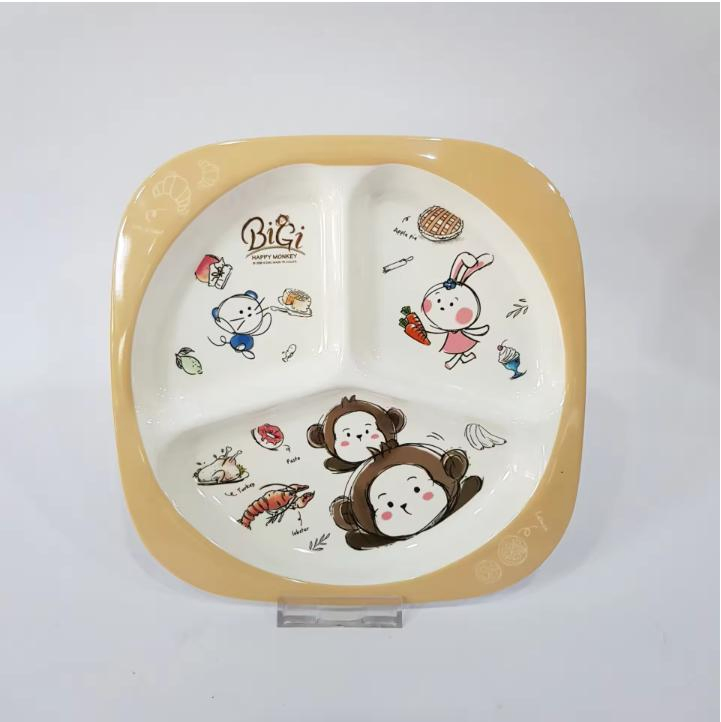 Ready Stock Hot Sales Original Cute Cartoon 3-Divided Plate for Children Restaurant Melamine Plate